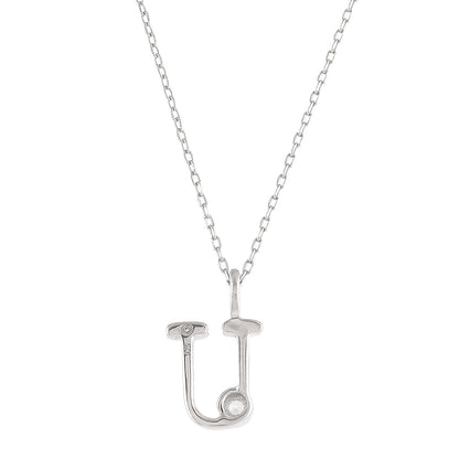 Sterling Silver Alphabet U Round Cut CZ Pendant