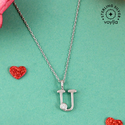 Sterling Silver Alphabet U Round Cut CZ Pendant