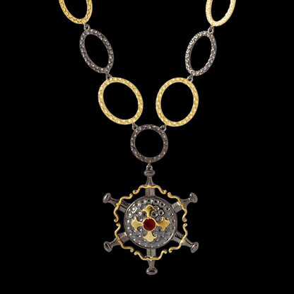 statement necklace in shining black and gold tone finish