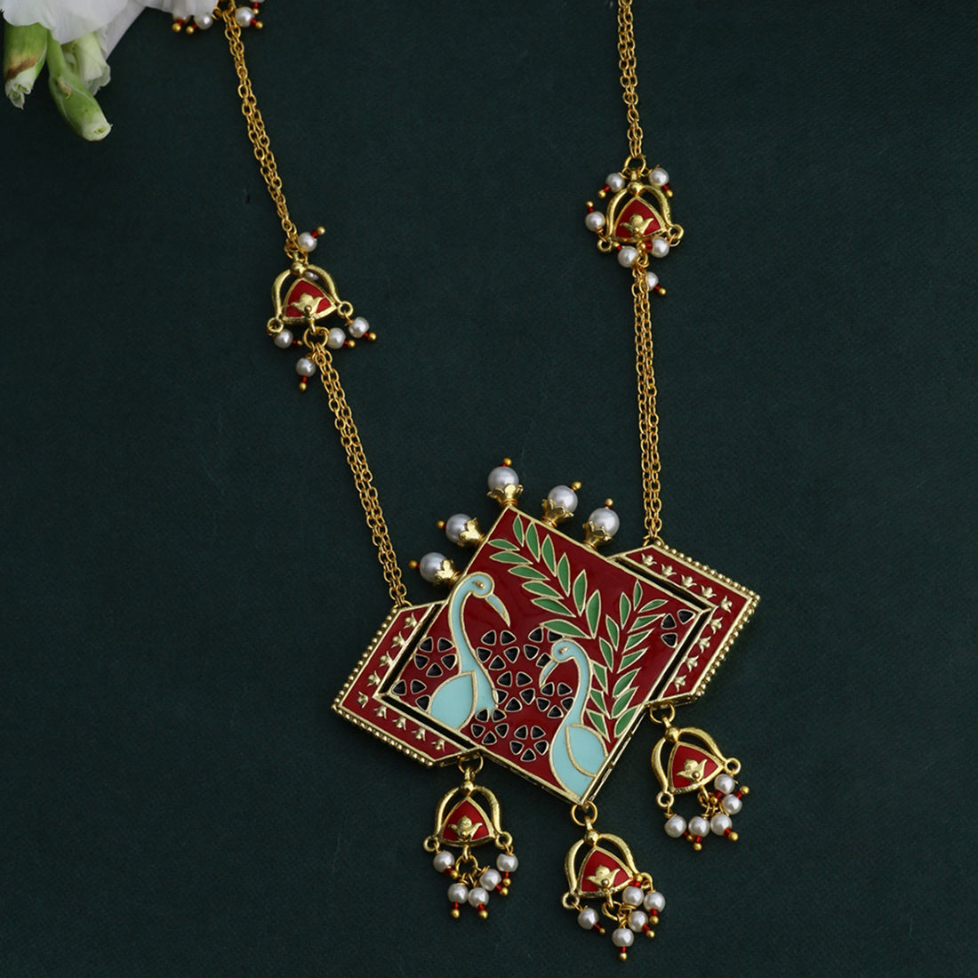 Tahira Glorious Red Peacock Necklace