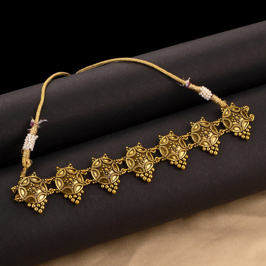 Rava Ball Oxidized Gold Plated Choker Necklace