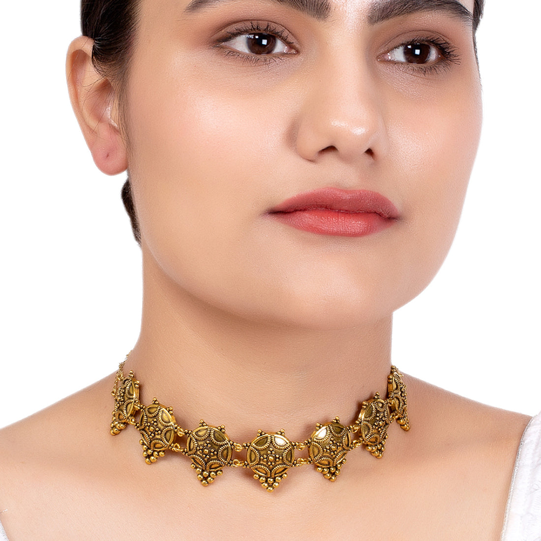 Rava Ball Oxidized Gold Plated Choker Necklace