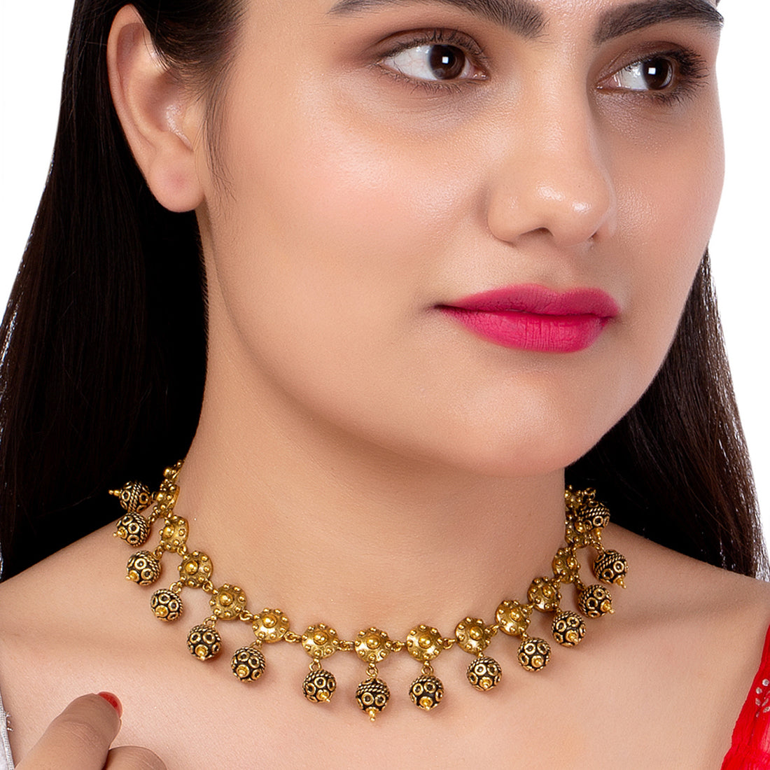 Rava Ball Ball Drop Choker Necklace