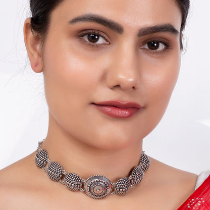 Rava Ball Oxidized Round Choker Necklace