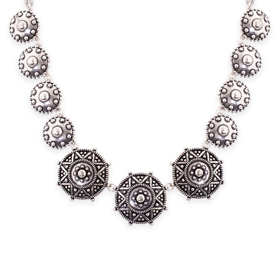 Rava Ball Brass Silver Oxidized Statement Necklace