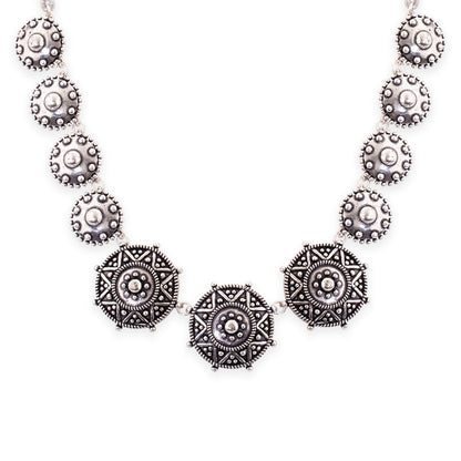 Rava Ball Brass Silver Oxidized Statement Necklace