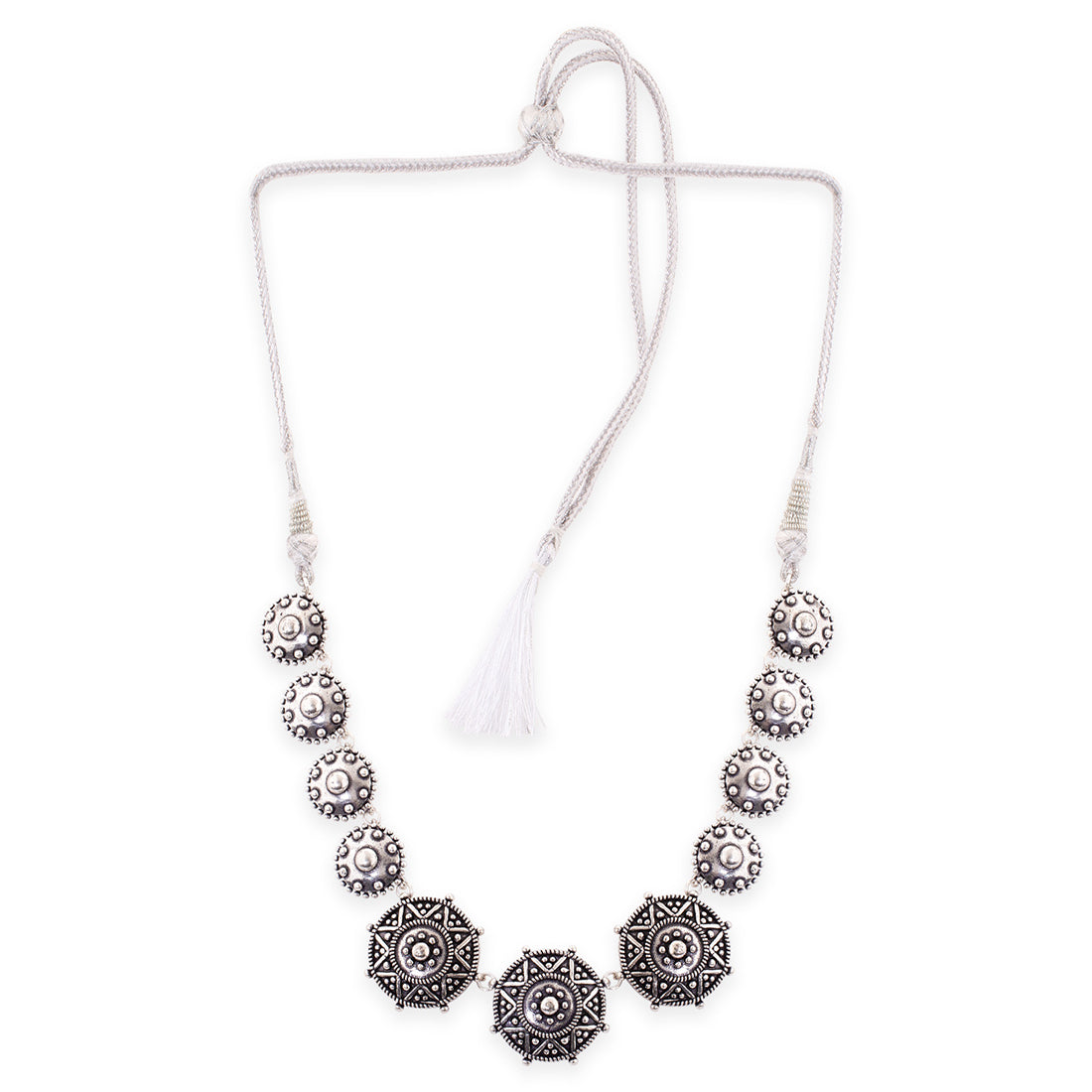 Rava Ball Brass Silver Oxidized Statement Necklace