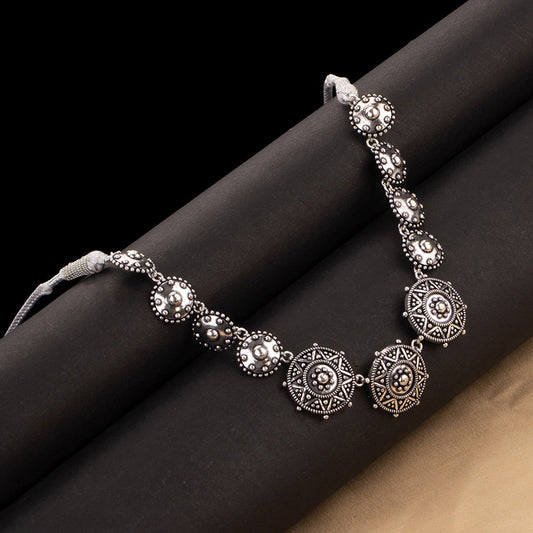 Rava Ball Brass Silver Oxidized Statement Necklace