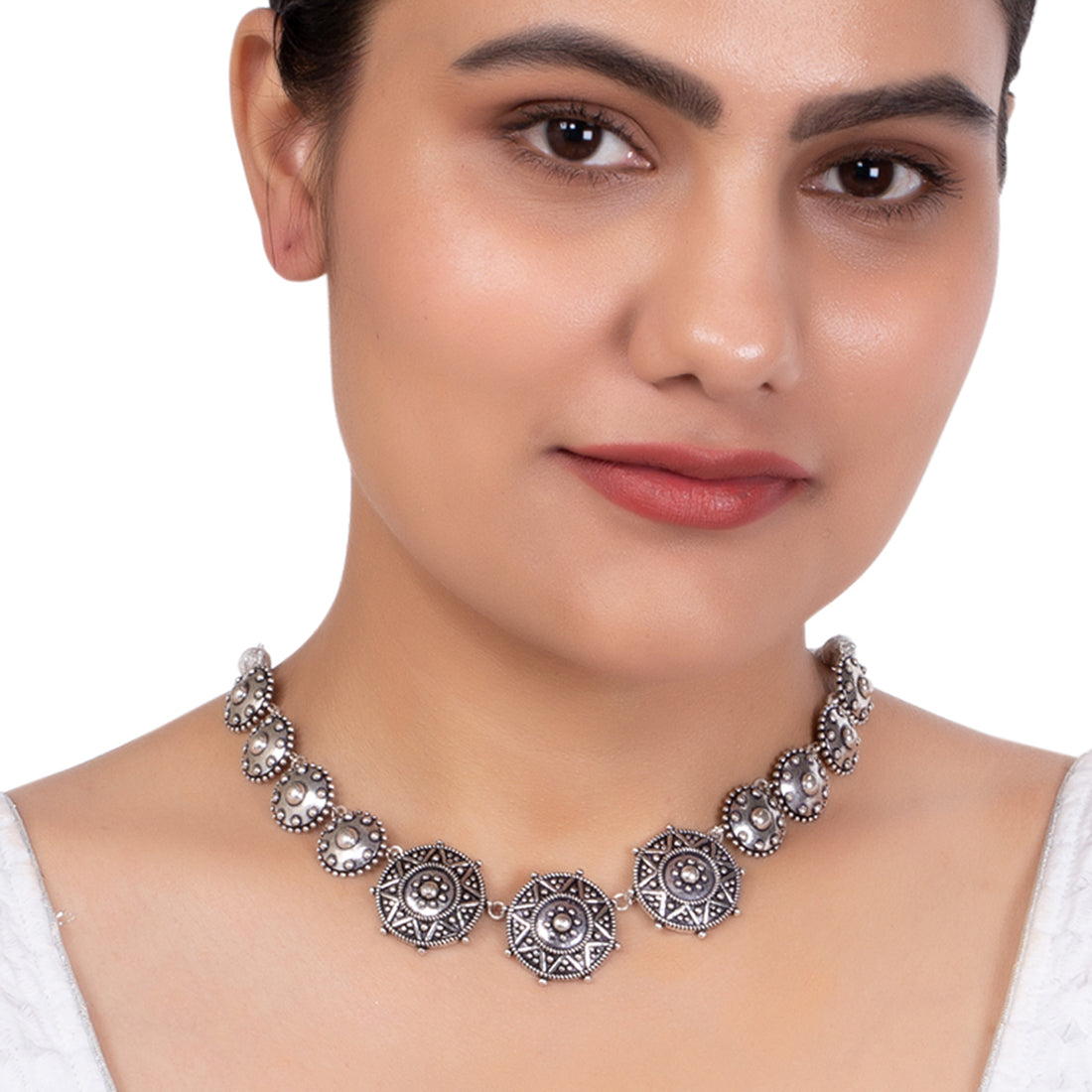 Rava Ball Brass Silver Oxidized Statement Necklace