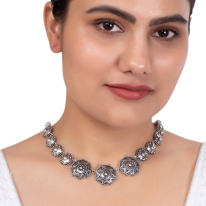 Rava Ball Brass Silver Oxidized Statement Necklace
