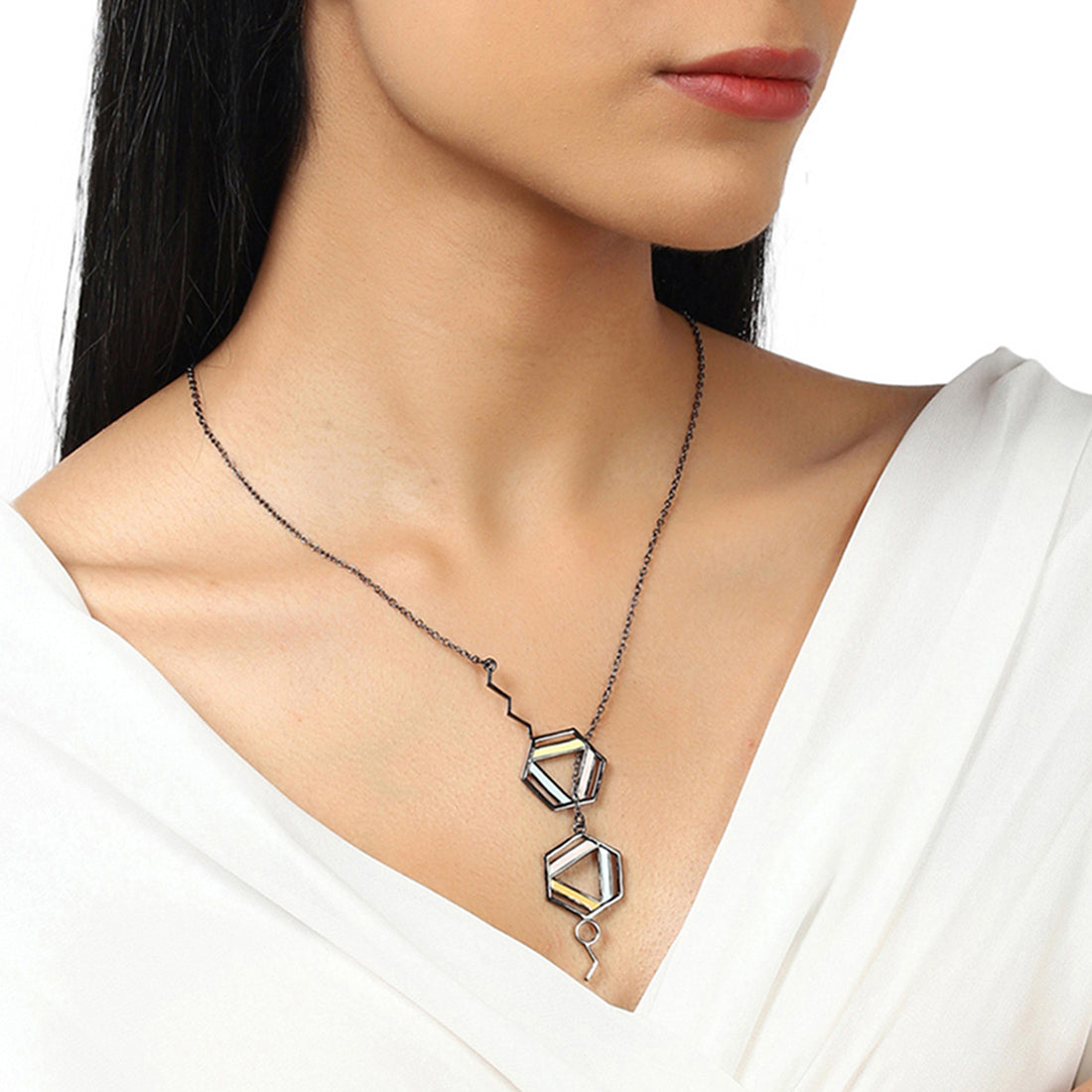 Benzene Black Rhodium Brass Necklaces