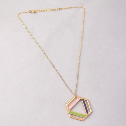 Benzene Enameled Large Pendant Long Necklace