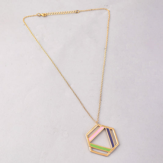 Benzene Enameled Large Pendant Long Necklace