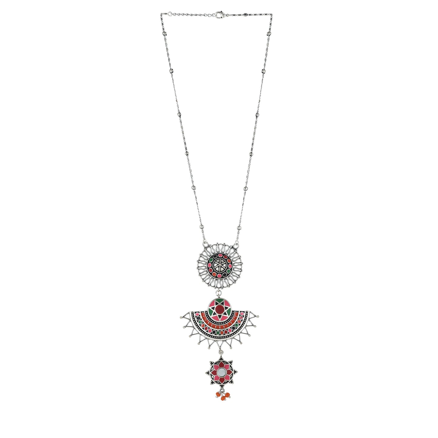 Folklore Pink Enamel Layered Drop Necklace