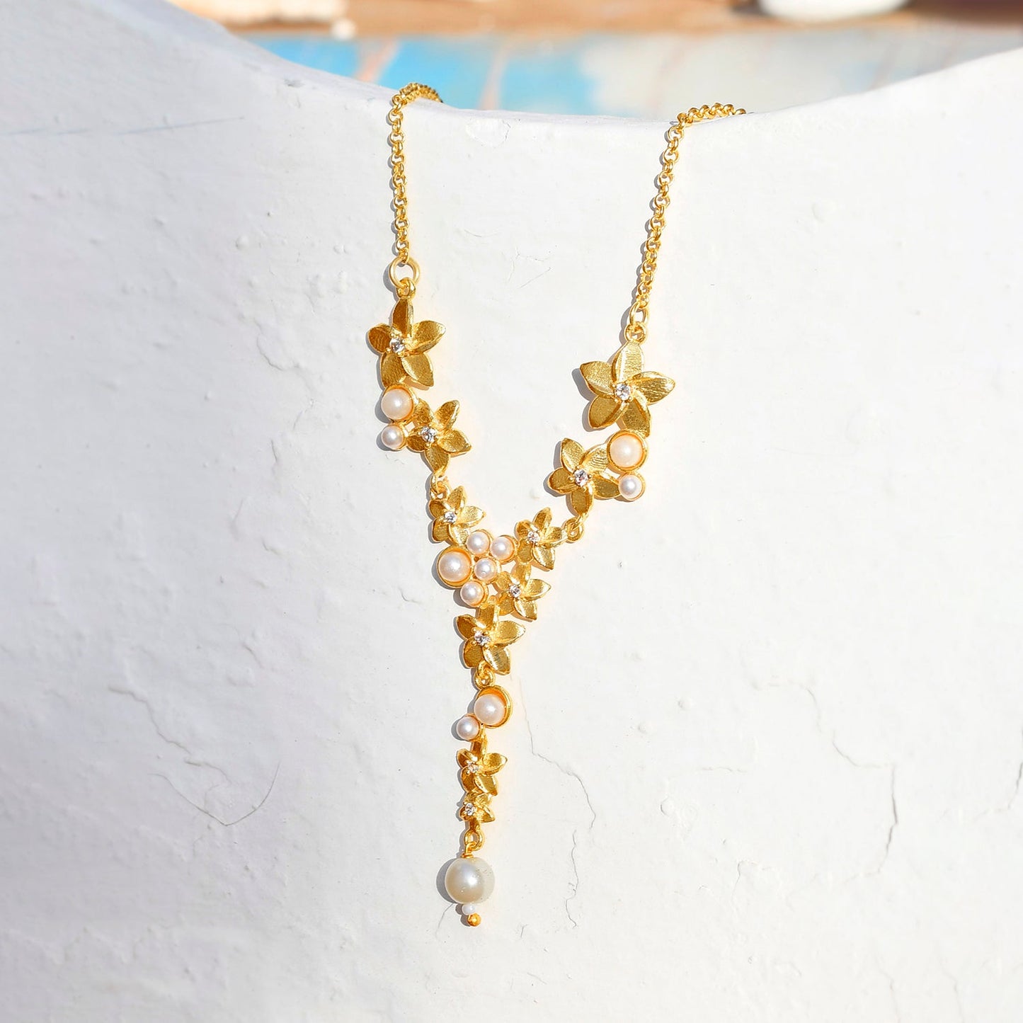 Hawaii Plumeria Pearl Necklace