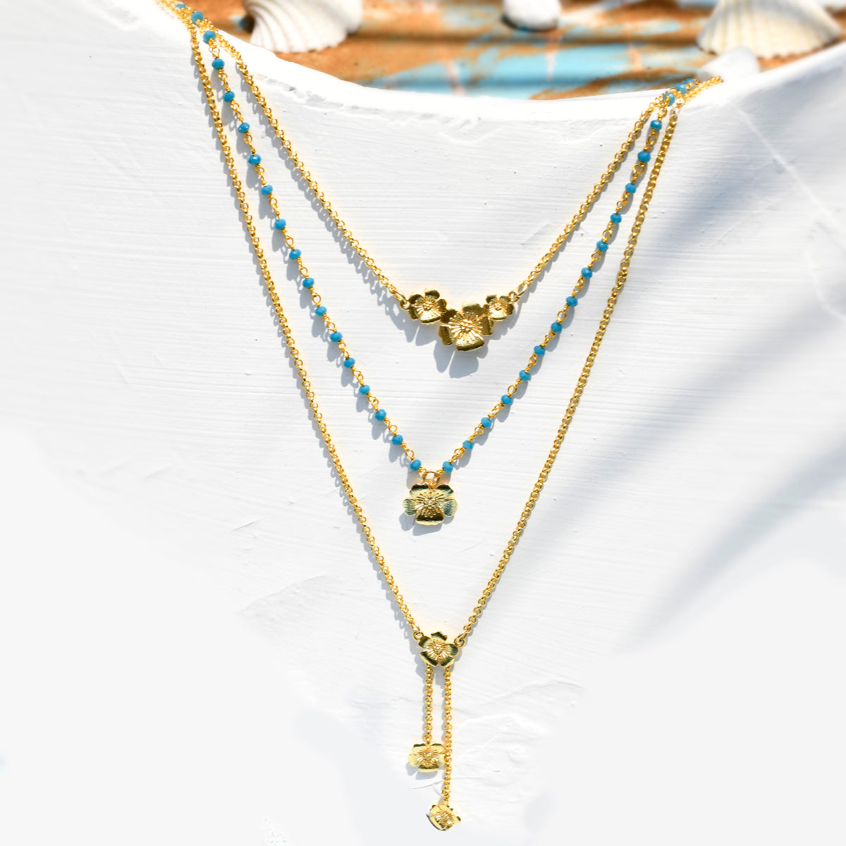 Hawaii Hibiscus Multi-Layered Necklace