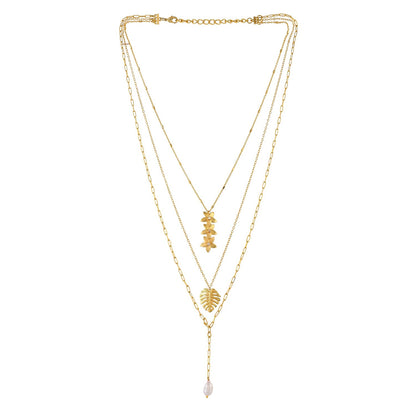 Hawaii Multi-Layered Plumeria Pearl Drop Necklace