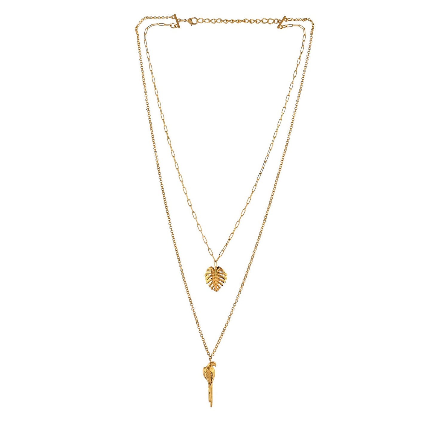 Hawaii Double-Layered Monstera And Tropical Bird Necklace