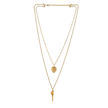 Hawaii Double-Layered Monstera And Tropical Bird Necklace