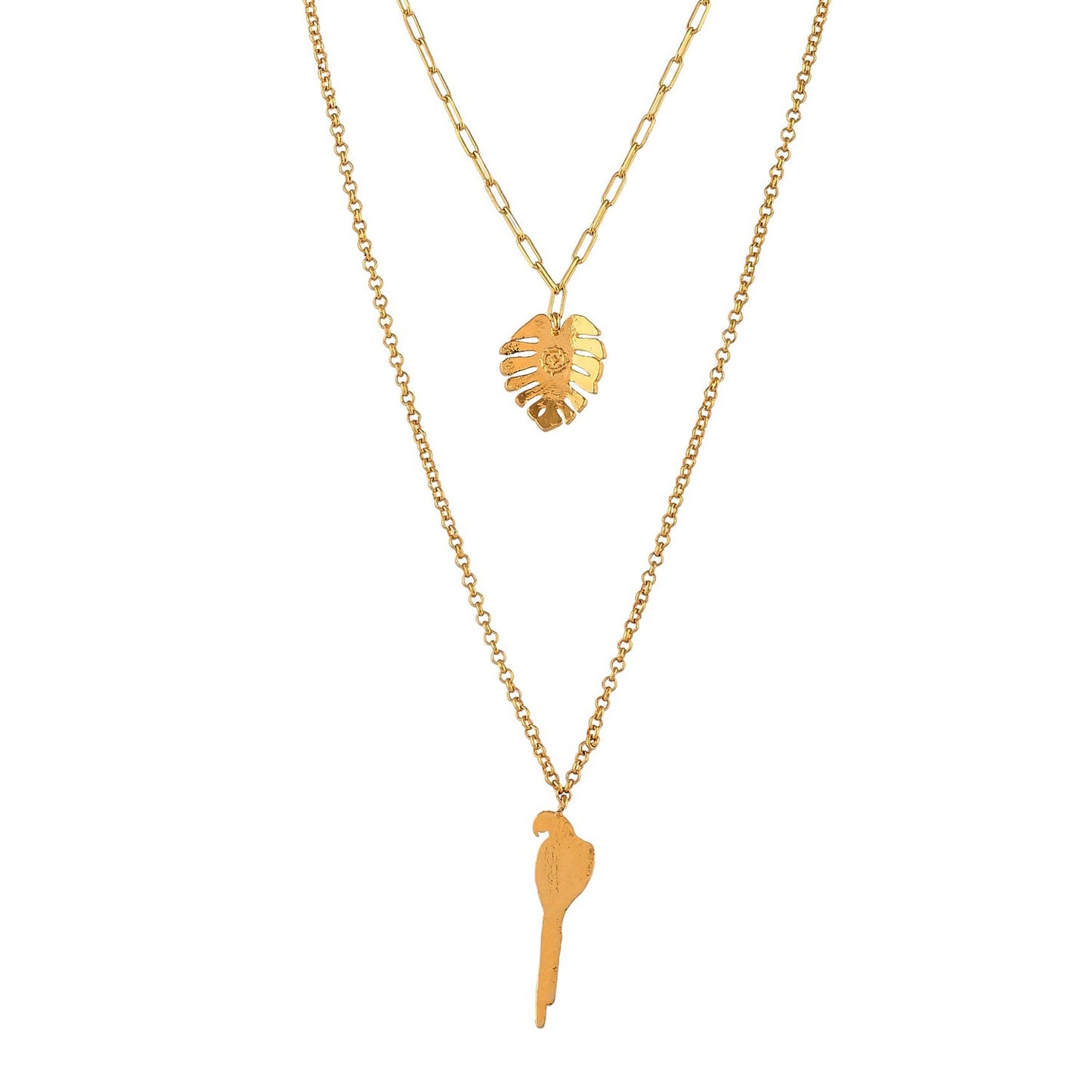 Hawaii Double-Layered Monstera And Tropical Bird Necklace