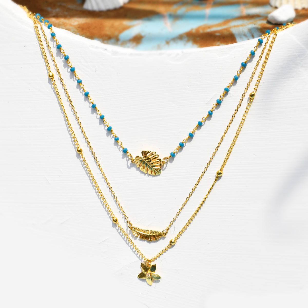 Hawaii Tropical Flora Multi-Layered Necklace