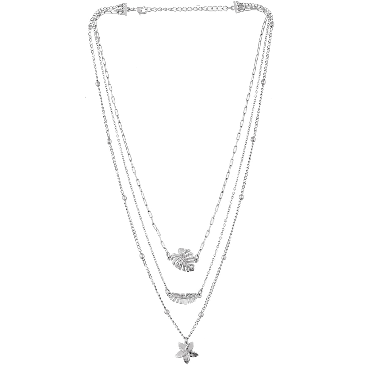 Hawaii Tropical Flora Multi-Layered Silver Necklace