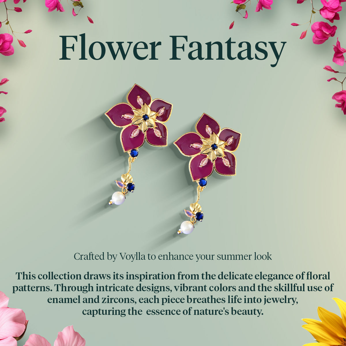 Flower Fantasy Magenta Pink And Blue Pendant
