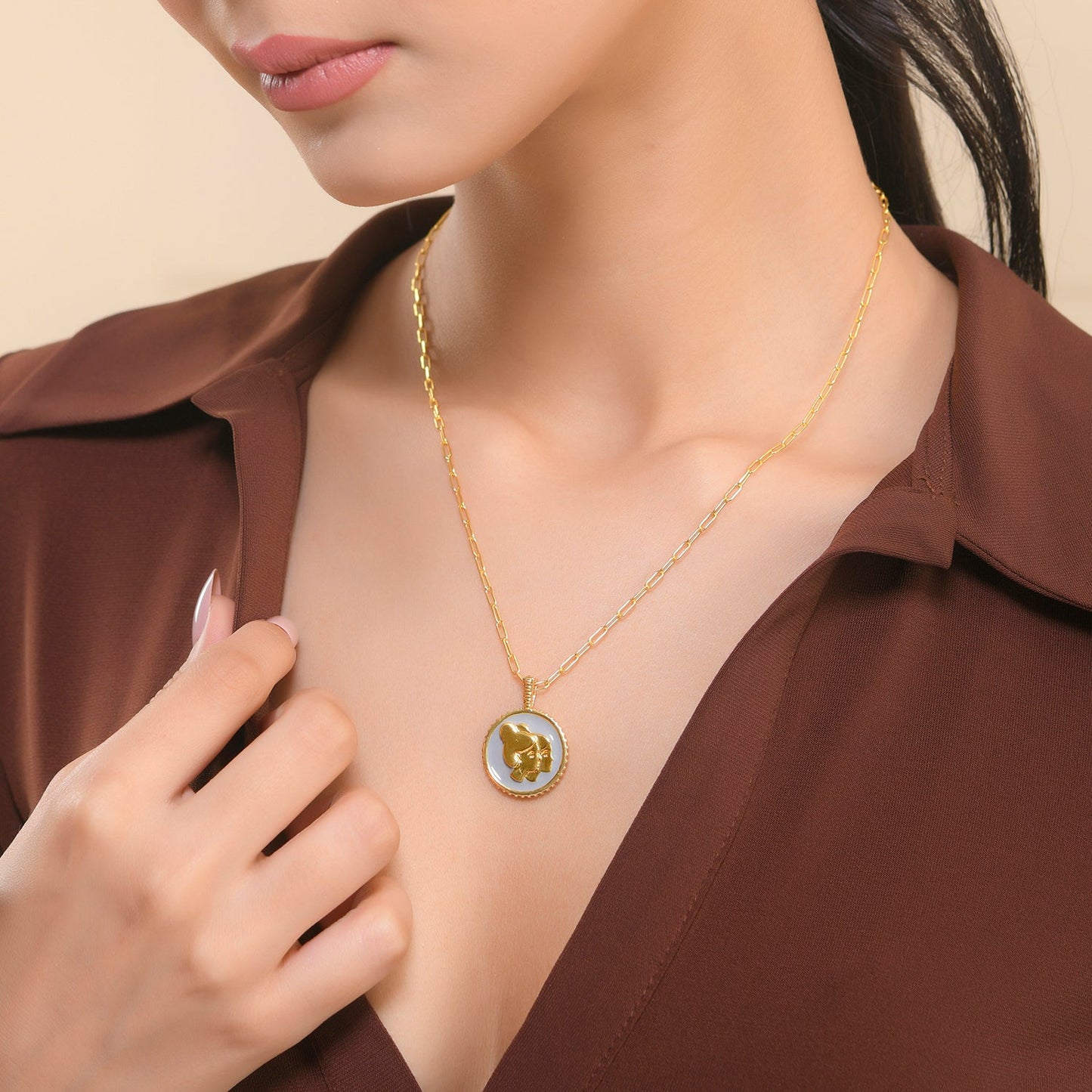Zodiac Gemini And Evil Eye Reversible Pendant