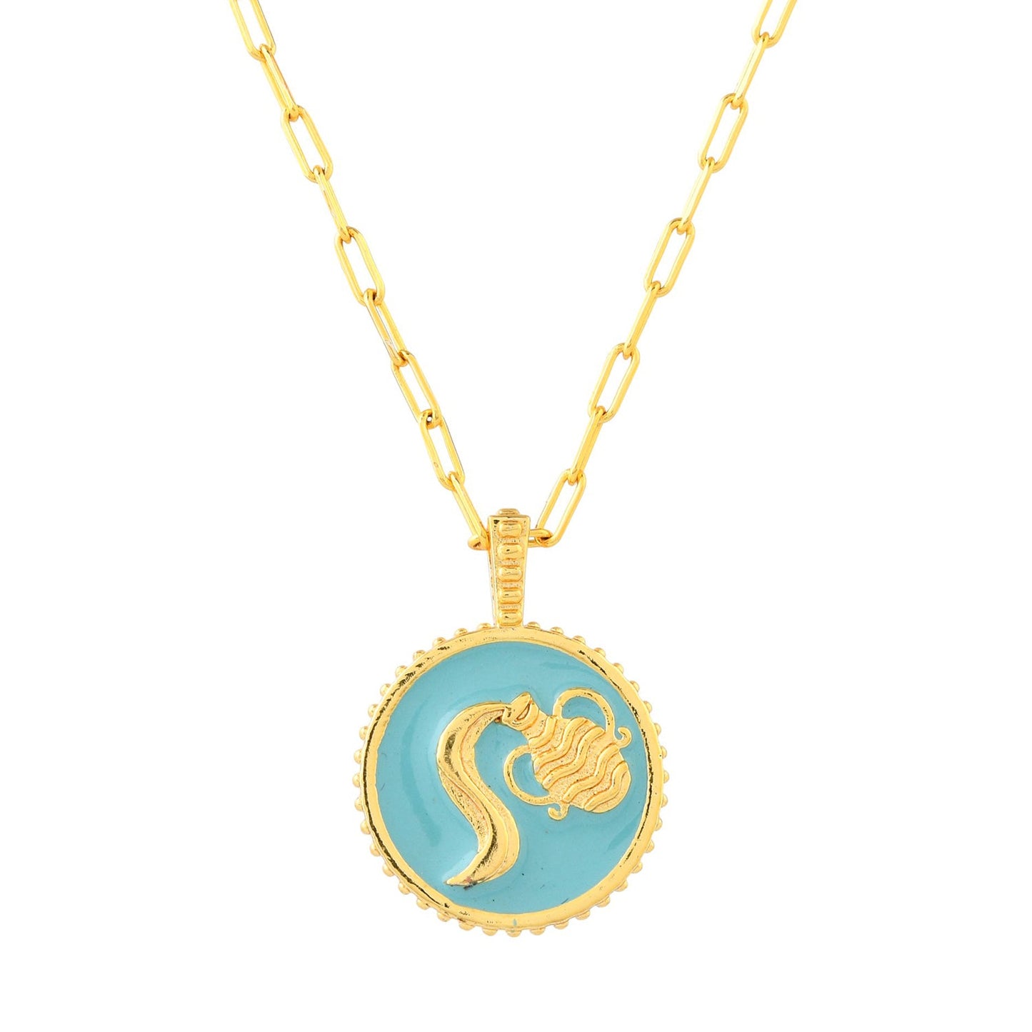 Zodiac Aquarius And Evil Eye Reversible Pendant