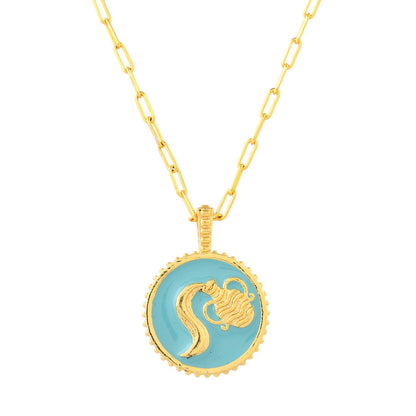Zodiac Aquarius And Evil Eye Reversible Pendant