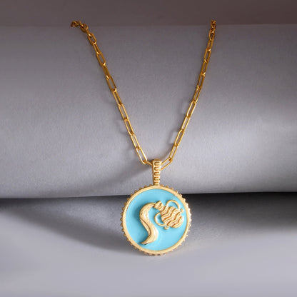 Zodiac Aquarius And Evil Eye Reversible Pendant