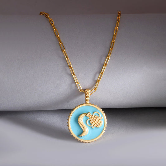 Zodiac Aquarius And Evil Eye Reversible Pendant