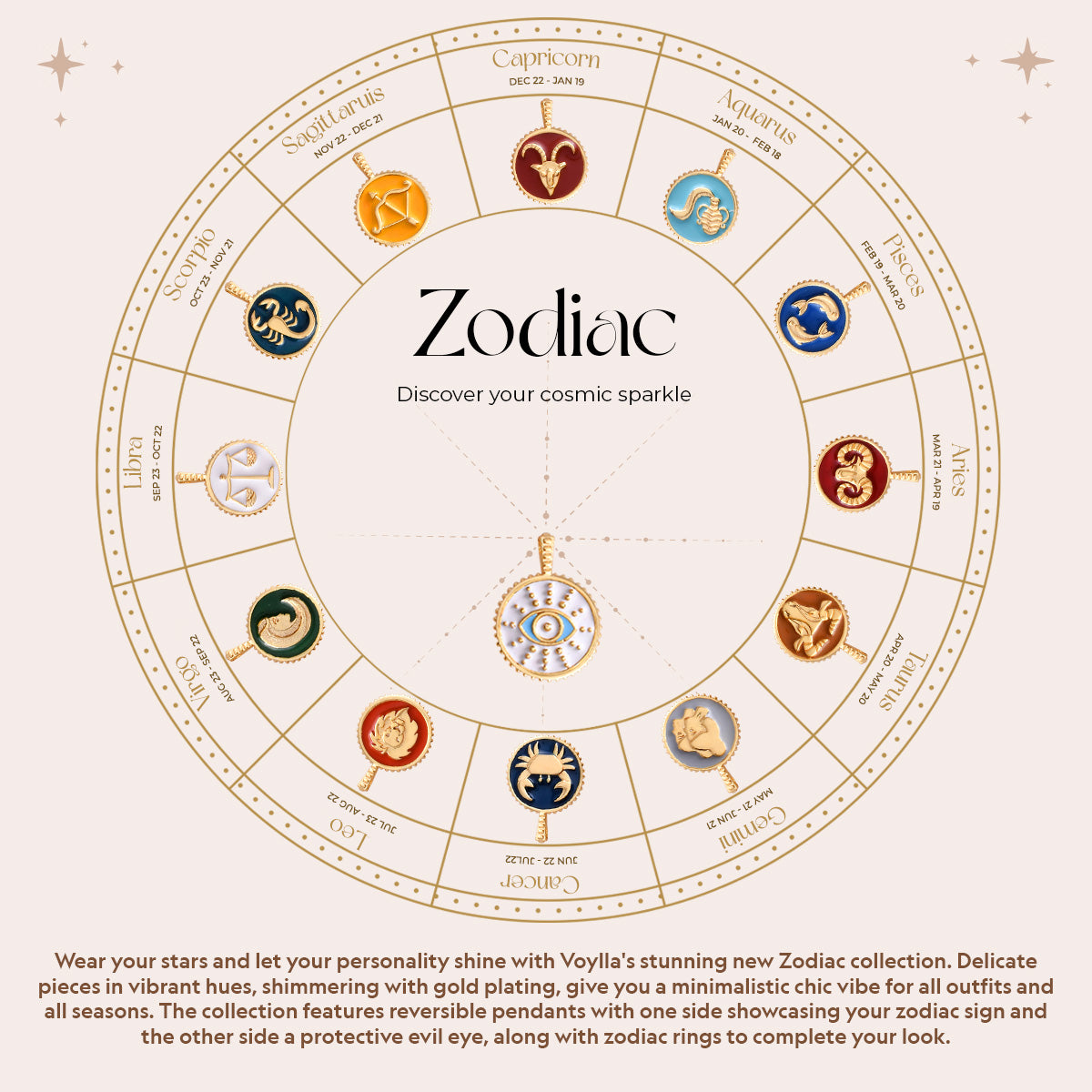 Zodiac Taurus And Evil Eye Reversible Pendant