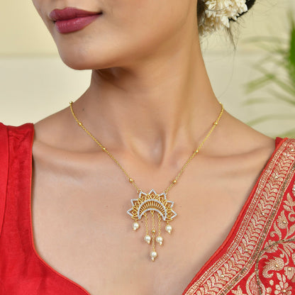 Alpana Sunburst Elegance Pearl Drop Pendant
