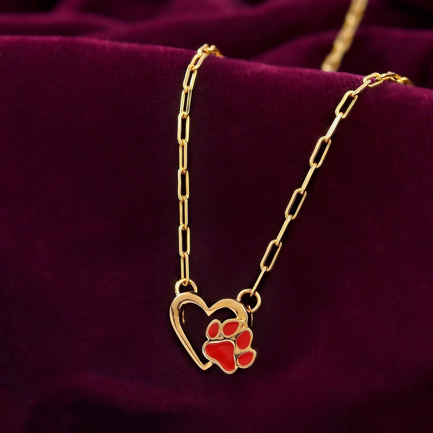 Valentine's Day Pawprints On My Heart Pendant Necklace