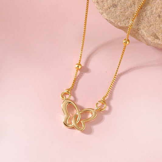 Valentine’s Day Golden Flutter Heart Butterfly Necklace